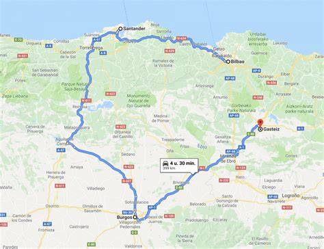 kaart van Bilbao naar Burgos route