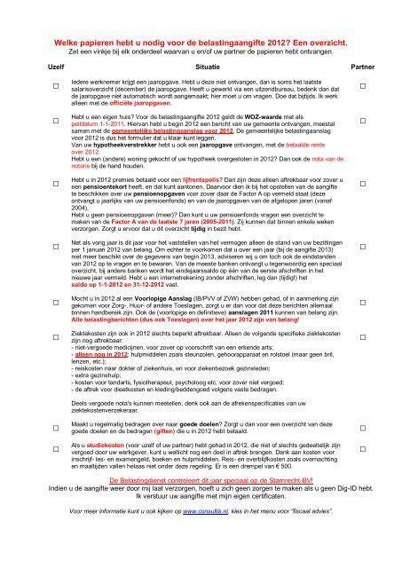 Overzicht van documenten voor bankrekening