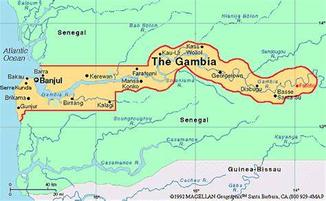 Kaart en vliegvelden Gambia kaart