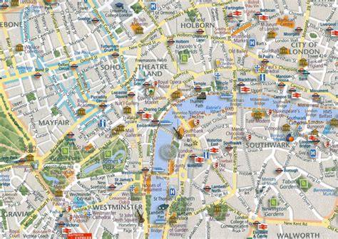 kaart Londen met hostels en bezienswaardigheden (8 woorden)