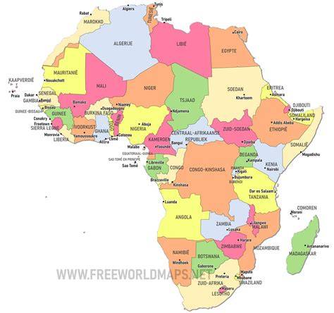 kaart met Zuidelijk Afrika en belangrijke steden