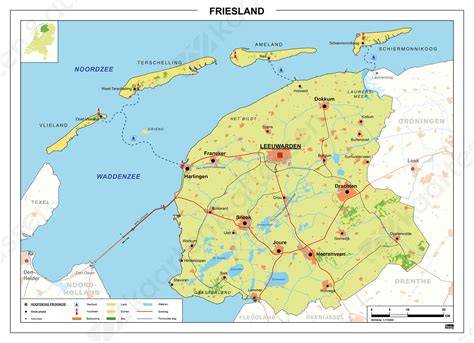 kaart van Friesland met Langweerder Wielen