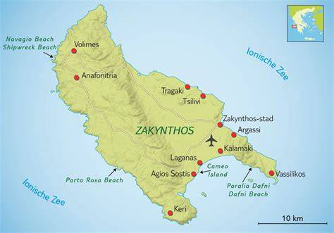 Zakynthos eilandenkaart en zandstranden