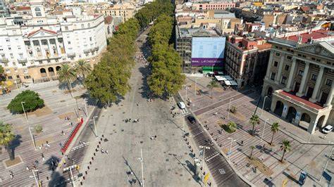 La Rambla en Boquería-markt vanaf een luchtfoto