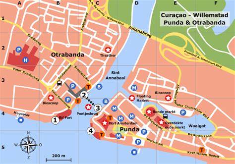 kaart van Willemstad en omliggende busroutes