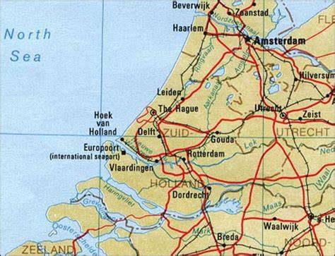 kaart met Amsterdam Leiden Delft Haarlem en Den Haag