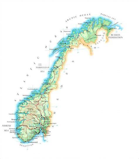 kaart van Noorwegen en fjorden
