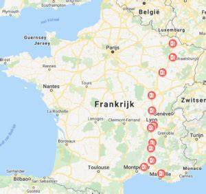 kaart met tussenstop locaties langs Franse snelwegen