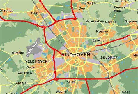 kaart van Eindhoven luchthaven en omgeving
