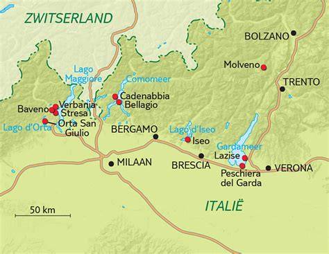 kaart van Italiaanse meren en routes