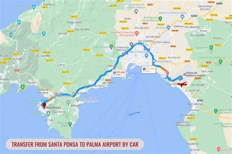 Luchthaventransfer route Palma de Mallorca - Santa Ponsa kaart