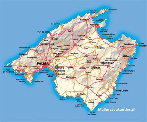 Kaart met luchthavens Mallorca en omringende eilanden