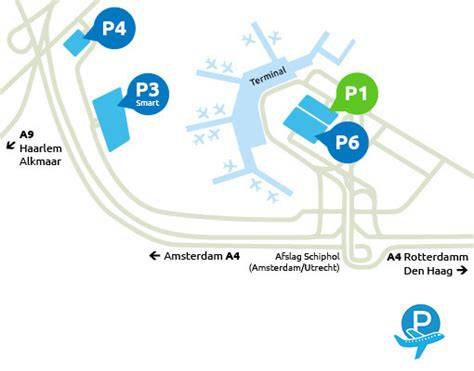 kaart en zones parkeren Düsseldorf Airport en Schiphol