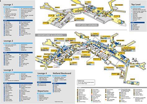 Schiphol vertrekhallen kaart en bewegwijzering