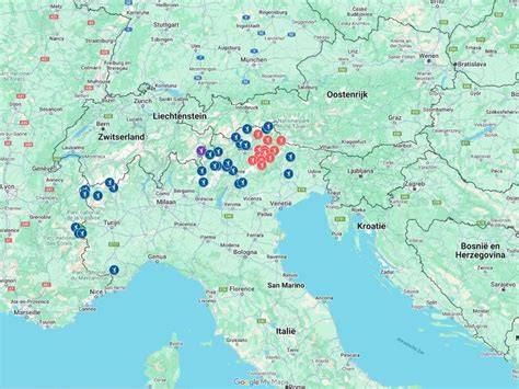 kaart van Italiaanse skigebieden en Dolomieten