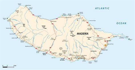 Kaart van Madeira met populaire resorts