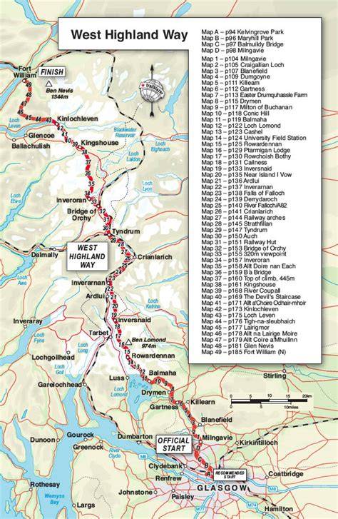 West Highland Way route kaart en Glencoe regio