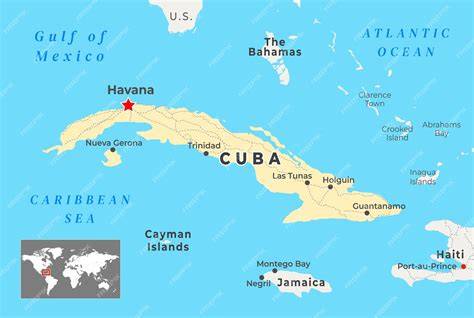 kaart van Cuba met Havana en Varadero