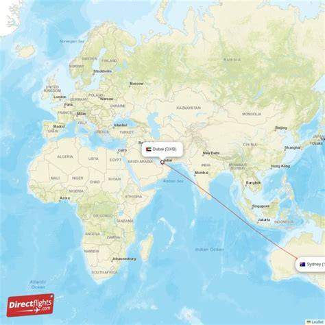 kaart van DXB naar SYD route
