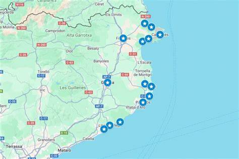 kaart van campings bij Girona en Costa Brava