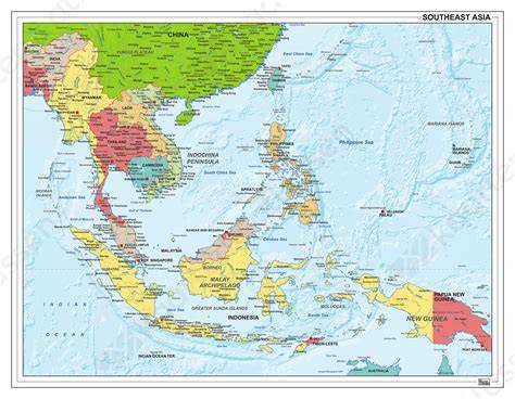 kaart van zuidoost-azie met thai en malaysische routes