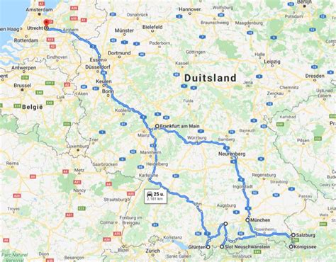 kaart van A3 en A5 route door Duitsland