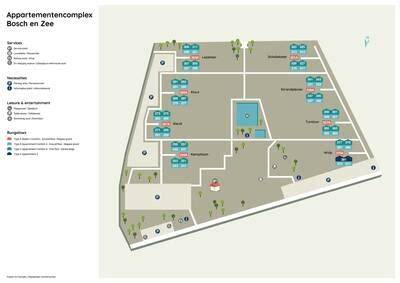 plattegrond van appartementencomplex en zwembad