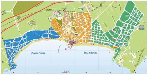 Benidorm Levante- en Poniente-stranden kaart
